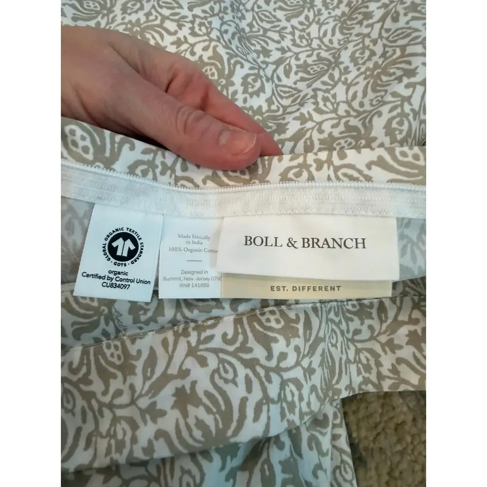 BOLL & BRANCH Signature Hemmed DUVET 3 Piece SET White Oak Floral Queen NEW $379